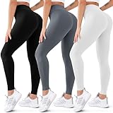 3 Pack High Waisted Leggings for Women - Tummy Control Butt Lift Yoga Pants, Workout Running Leggings(06 Black/Dark Grey/White, L/XL)
