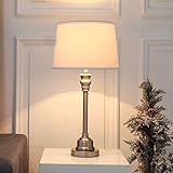 CO-Z Silver Table Lamp, 26 Inch White Table Lamp, Modern Metal Desk Lamp in Brushed Steel Finish, Bedside Lamps for Office Living Room Bedroom Nightstand Accent, ETL.