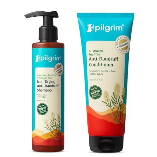Image of Pilgrim Australian Tea Tree Anti-Dandruff Shampoo & Conditioner For All Hair Type | Smoothens Strands & Detangles Hair | Fights and Prevents Dandruff | For Men & Women (Pack of 1)