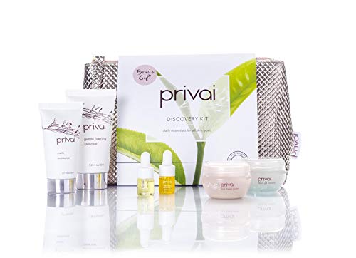 Privai Discovery Kit - daily essentials for All Skin Types, Travel Friendly, Kit Includes: Foaming Face Cleanser, Matte Moisturizer, Rice Flower Polish, Face and Body Oil, Antioxidant Repair