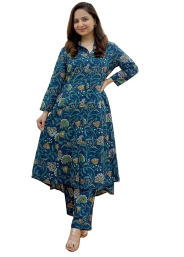 Ensemble Kurta bleu fleuri idéal pour vos sorties estivales et voyages