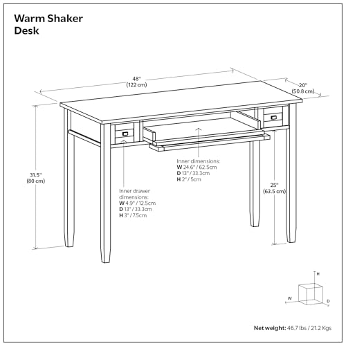 Image of SIMPLIHOME Warm Shaker Desk - 48 Inch Wide Solid Wood Writing Desk in Mocha Brown, Transitional Home Office Computer Table for Workspace or Study with Flip-Down Keyboard Tray and 2 Drawers