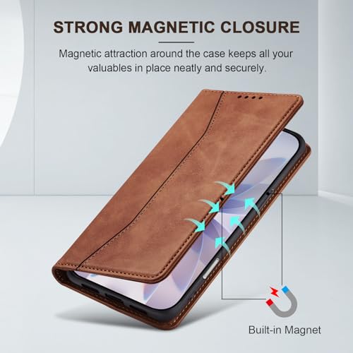 Image of Jasonyu Flip Wallet Case for iPhone 17,Leather Magnetic Folio Cover with Card Holder,Kickstand - TPU Shockproof Durable Protective Phone Case,Brown