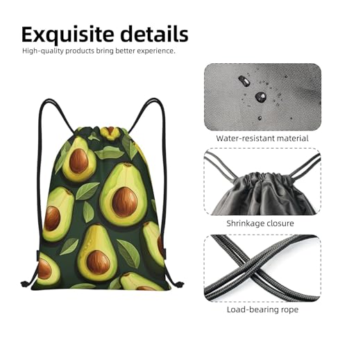 Fruit Avocado Pattern Drawstring Backpack for Women Men Lightweight Sports Gym Sackpack Cinch Bag Water Resistant Draw String Bags for Hiking Yoga Swimming Travel Beach4