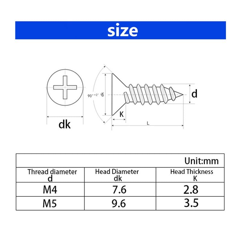 420 Uds M4 avellanado Drywall Tornillo de Madera autorroscante Cabeza Plana de Metal endurecido Punta Cruzada Drywall Perno Clavo Surtido Kit Zinc