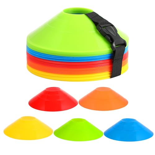 Hisdricus Set de 50 Conos Entrenamiento-5 Colores-Ideal para Entrenamiento Futbol Conos Entrenamiento Futbol, Hockey, Patinaje y Balonmano