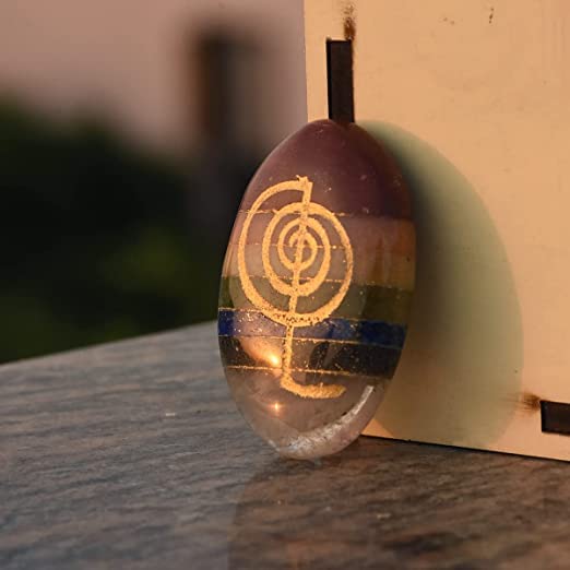 Image of Reshamm� 7 Seven Chakra Crystals Reiki Healing Stones with Cho Ku Rai Symbol Oval Stone Meditation balance chakra in the body