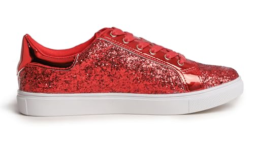 Image of FEVERSOLE Women's Fashion Lace Up Dress Sneakers Sparkly Party Shiny Shoes