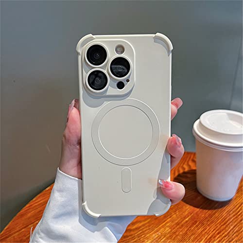 Coque de chargement sans fil magnétique pour iPhone 14 Pro Max en silicone mat blanc