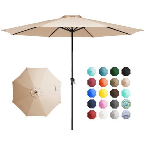JEAREY 11 Patio Umbrellas Outdoor Table Market Umbrella w/Crank 8 Sturdy Ribs UV Protection Windproof for Garden Deck Backyard Pool(Beige)