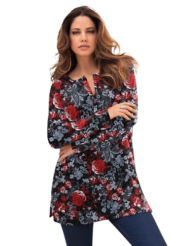 Roaman's Women's Plus Size Plus Size Knit Thermal Henley Top – Long Sleeve