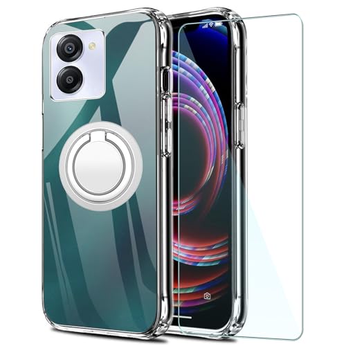 FortiCase Soporte Funda para Honor X7a con Protector Pantalla,Antiimpacto,Soporte Integrado,9H HD Cristal Templado,Suave Carcasa Caso Case para Honor X7a,Transparente