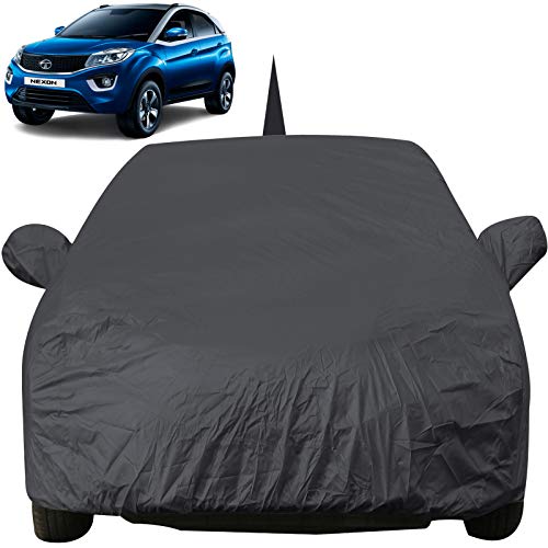 Image of Autofact Car Body Cover with Mirror Pockets Compatible for Tata Nexon (Triple Stitched, Bottom Fully Elastic, Checks Design)