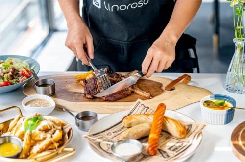 linoroso Steak Knives Set of 4 Sharp Forged German Stainless Steel Semi Serrated Steak Knife Set with Exquisite Beech Wood Knifes Block Ergonomic Handle - MAKO series