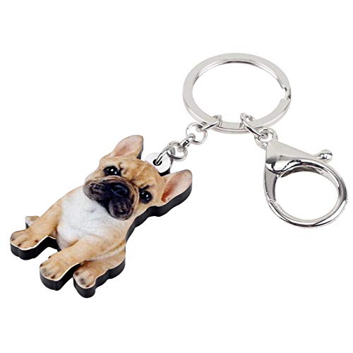 WEVENI Acrylic French Bulldog Keychain Pet Keyring Jewelry For Women Girl Bag Car Wallet Charms2