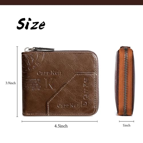 Image of Mens wallet Leather wallet men Wallet Zipper RFID Bifold Wallet for Men ID card Window Credit Card Coin Photo Multifunction Card Slots Gift for Him,Dark Brown
