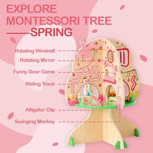 Monläurd® Wooden Tree Activity Center, Activity Center for Baby, Sensory Table for Toddlers 1-3, Activity Cube, Activity Table, Daycare Furniture, Daycare Essentials, Montessori Busy Board