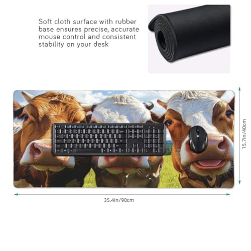 Tapis de souris pâturage - Vaches mignonnes - Sous-main de bureau pour jeux vidéo - Pour le travail/le bureau/la maison - 40 x 90 cm – vue 3