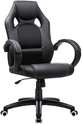 SONGMICS Racing Silla de Escritorio de Oficina Ergonómica Regulable con Ruedas, OBG56B, Negro, 776732