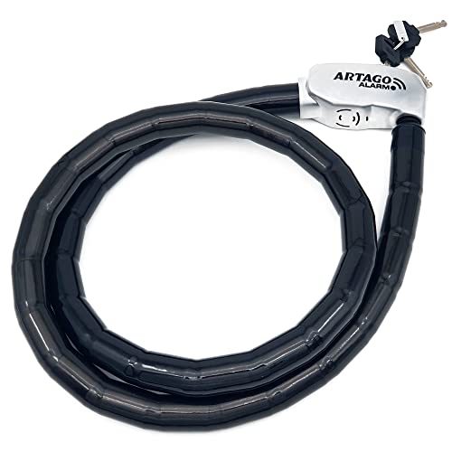 Artago ART6150 Candado Piton Moto Sin o Con Alarma 120dB, Cable Acero Articulado Blindado, 150cm, Flexible, Botón ON, Función Warning, Impermeable, Cadena Pitón Antirrobo Moto Bici, Patinete Electrico
