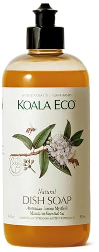 Koala Eco Natural Dish Soap - Plant-Based, Eco-Friendly - with Australian Lemon Myrtle & Mandarin Essential Oil - DSH SOAP - 16oz