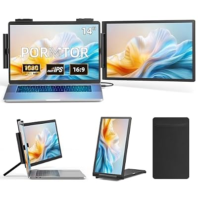 Laptop Screen Extender, 14 FHD 1080P IPS Laptop Monitor Extender with USB C/HDMI Port, Plug and Play Screen Portable Extended Monitor for 14-15.6 Laptops
