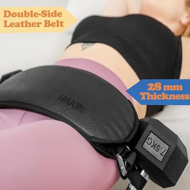 Hip Thrust Belt, Dumbbell Hip Thrust Belt for Kettlebells or Grip Plates, Thicker Slip-Resistant Leather Glute Bridge Pad Machine for Booty Workout of Home Gym