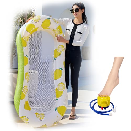 Furforstk luftmatratze Pool Erwachsene 150x78cm luftmatratze Wasser Mit aufblasbaren Geräten wasserhängematte mit Netz, wassermatratze, schwimmmatratze für Erwachsene, Sommerspaß, Wasserparty(Gelb)