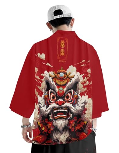 Women's and Men Japanese Kimono Long Sleeves Loose Blouse Cover up Casual Cute Tops