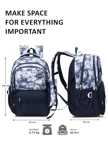 Image of Lavie Sport cloud Dye Laptop Backpack | 36 Liters | Fits Upto 16 Inch | Laptop Compatiable | Rain Cover | Gift for Biys & Girls