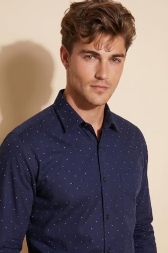 Image of Peter England Men's Cotton Slim Fit Ditsy Printed Full Sleeve Shirt