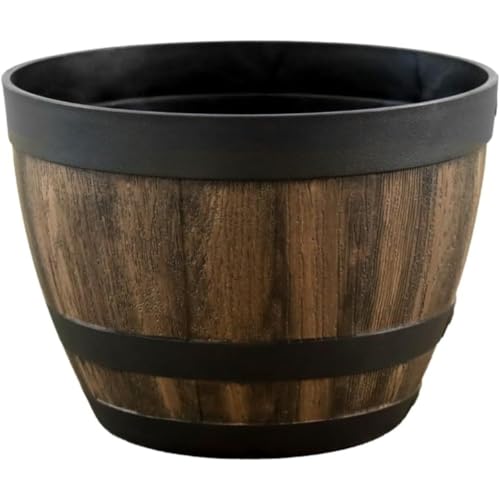 Nicffdi バルコニー植木鉢 プラスチック 鉢 大型 模造木製バレル 耐久性 プランター特大盆栽 植木鉢 排水穴 換気 ガーデン (40cm)