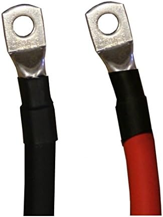 2 AWG Gauge Red + Black Pure Copper Battery Inverter Cables Solar, RV, Car, Boat 12 in 5/16 in Lugs