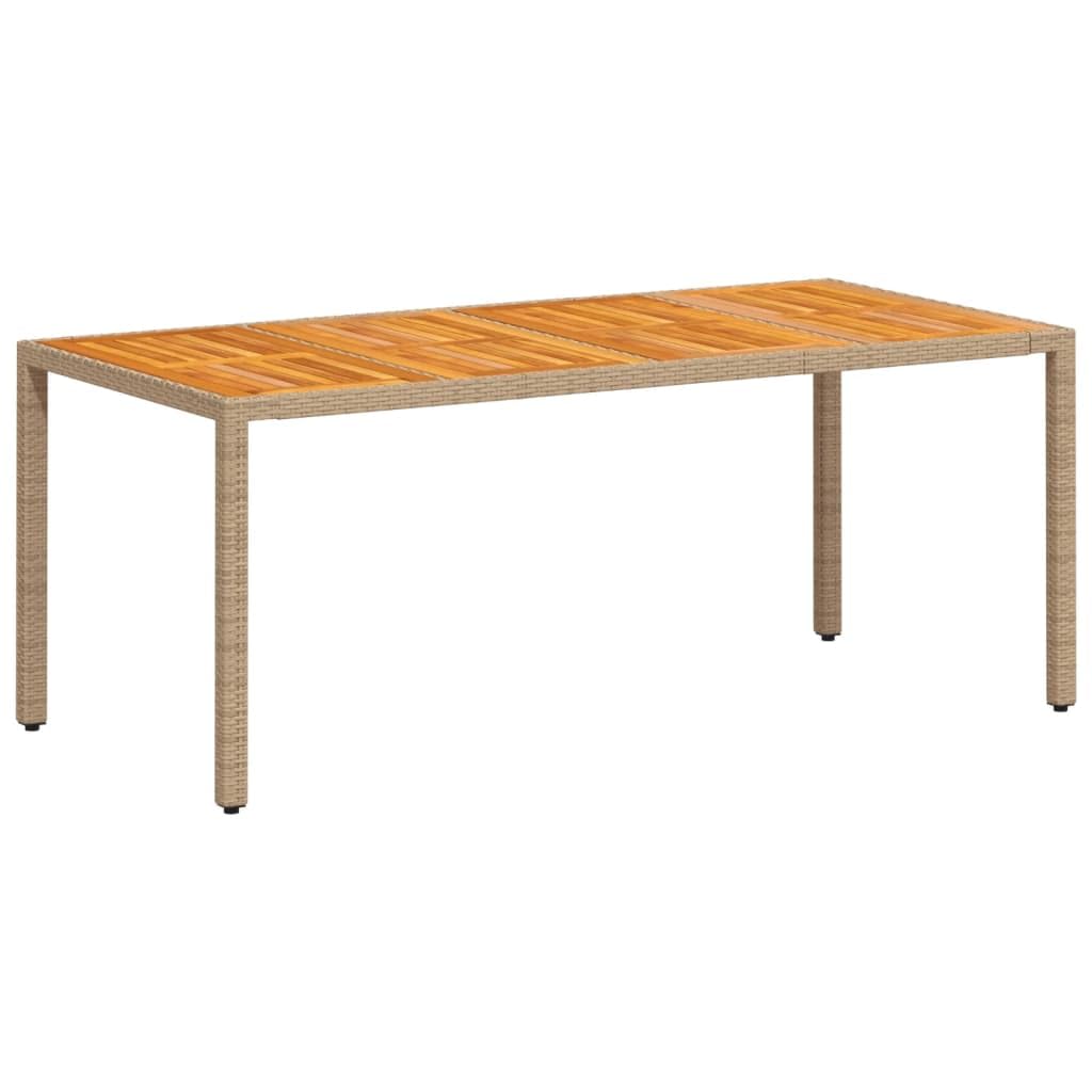 Stół ogrodowy, na taras, odporny na warunki atmosferyczne, do użytku na zewnątrz, stół balkonowy, beżowy, 190 x 90 x 75 cm, polirattan, drewno akacjowe