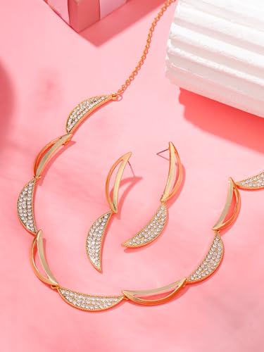 Image of Yellow Chimes Necklace Set for Women | White Stone Necklace Set | A5 Crystal Jewellery Set for Women | Luxe Layers | Rose Gold Plated Necklace Set | Birthday Anniversary Gift for Women Wife