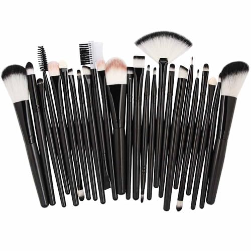 Makeup Brush Set 25PCS, Soft Makeup Brush Kit Suitable for Makeup Novices, Makeup Brushes for Eyes Nose Cheek Mouth, Full Face Cosmetic Brush (Black)