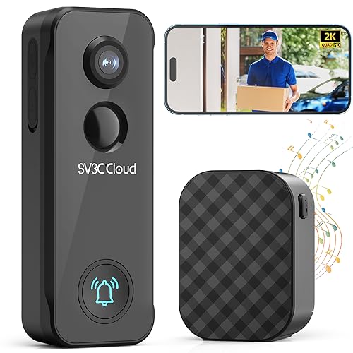 SV3C Video Doorbell Camera Wireless with Chime 2K Ultra HD No Subscription Front Door Bell Cameras with Human Detection, Night Vision, 2-Way Audio, IP65, Battery Powered, Works with Alexa