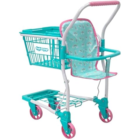 KOOKAMUNGA KIDS 2 in 1 Shopping Cart for Kids - Kids Shopping Cart - Toy Grocery Cart - Toy Shopping Cart w/ Removable Hand Basket & Doll Seat Carrier - Perfect for Boys & Girls Ages 2+ (Blue Rainbow) Cover
