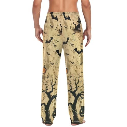 Men's Pajama Pants Halloween Pumpkin Tree Sleep Pajama Lounge Pant with Pockets, Elastic Waistband2