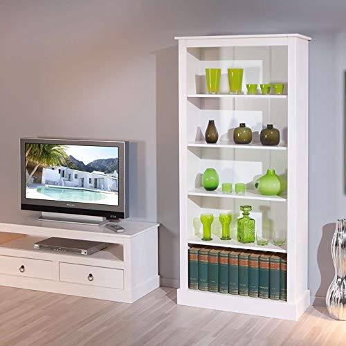 Estante para Livro 5 Prateleiras Madeira Maciça Provence Inter Link Branco Lavado