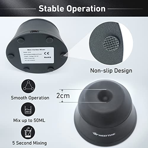 Image of Lab Mini Vortex Mixer 4000rpm High-Speed Paint Shaker & Paint Mixer for Acrylic Paints, Gel Polish, Tattoo Ink, Eyelash Adhesives, Test Tubes & Microtubes | Touch Function Vortexer, Black