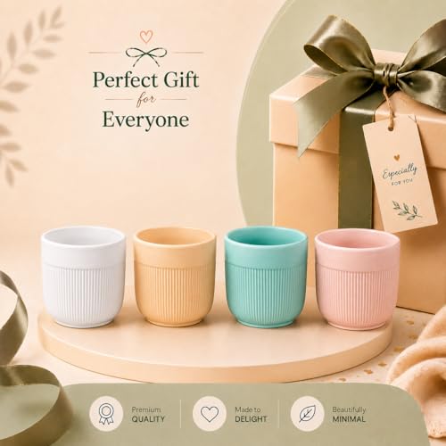 Image of Xtore 4 Pc Refined Minimal White Ceramic Planter Pot for Indoor Plants & Desk Styling | Compact Modern Tabletop Planter for Home, Office & Shelf Decor (Multicolor- Planters only)