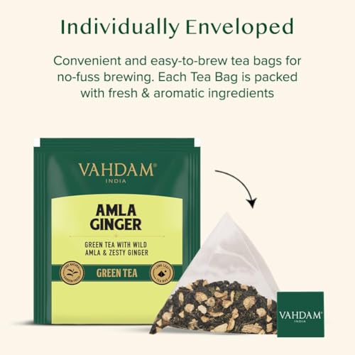 Image of VAHDAM Amla Ginger Tea - 15 Green Tea Bags | Vitamin C Fortified Digestive Health Drink | High Nutrition Pratapgarh Amla Variety | Herbal Tea for Immunity