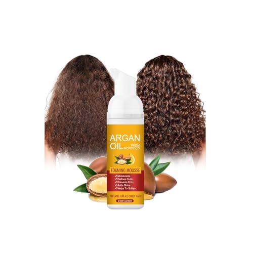 Argan Oil Curl Mousse, Hydrating Foaming Mousse Soft Hold Frizz Control Defining & Volumizing Curl Enhancing Cream for Curly Hair, Enhances Waves and Curls Adds Shine and Hydrates