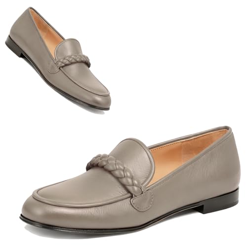 Image of MOOMMO Women Comfortable Suede Loafer Flats Round Closed Toe Slip On Penny Loafers Knitted Strap Oxford Loafer Shoes for Office Ladies Work Daily Casual Club Driver Flats Spring Elegant 4-11 M US