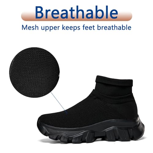 Mens Trainers High Top Sneaker, Knit Platform Breathable Lightweight Walking Shoes, Womens Sport Slip On Jogging Sneakers for Indoor and Outdoor2