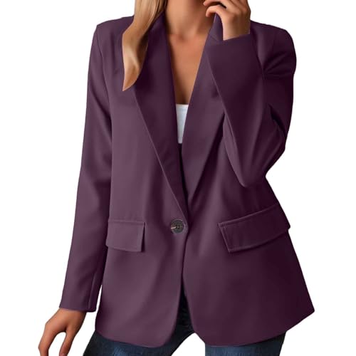 Genérico Blazermujer Primavera Chaqueta Ligera Mujer Entretiempo Elegante Slim Fit Frente Abierto Para Trabajo Oficina Boda Invitada Chaqueta De Manga Larga Corte Delgado Trabajo (a-Purple, XL)