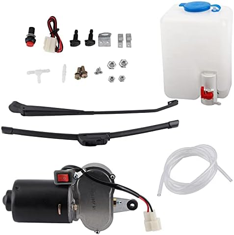 Electric Windshield Wiper Assembly Kit, KIMISS Electric UTV Windshield Wiper Kit Motor Blade Arm Water Spout Pot Hose for UTV ATV Windshield Washer Pump