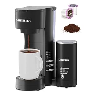 3IN1 Single Serve Coffee Maker with Milk Frother, Small Coffee Machine for K Cup & Ground, 6-14oz Brew Size, 28oz Water Tank, Adjustable Drip Tray