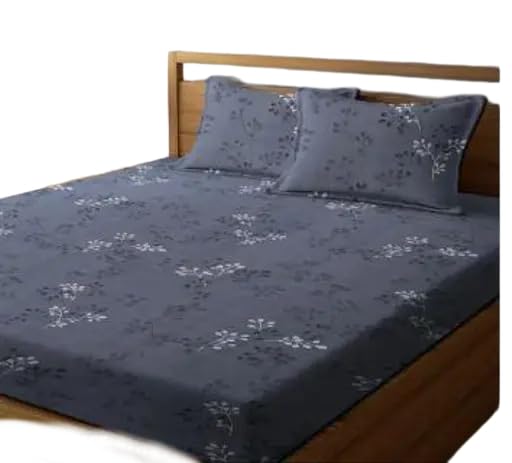 Image of Fitted (Elastic) Cotton Double Bedsheet with 2 Pillow Covers Print 24 Nblue,Double